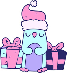 cute christmas penguin in bright neon color