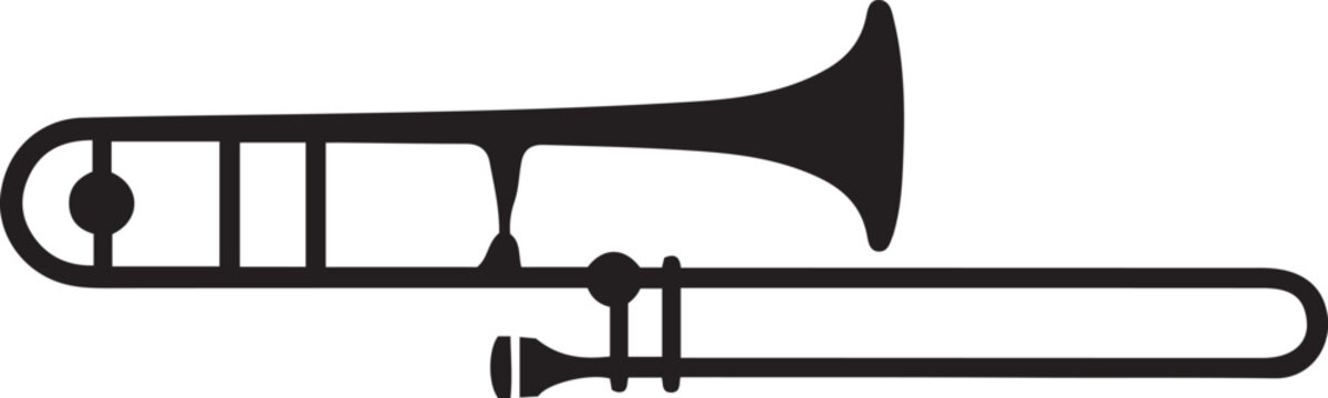 black trombone instrument, musical, simple design clip art preview