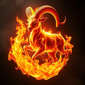A bold and dynamic ram made of fire, symbolizing Aries&rsquo; passion and energy.