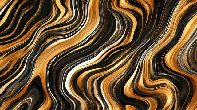 Decorative design with swirling, wavy lines in shades of black, brown, and gold on a marble-like surface.