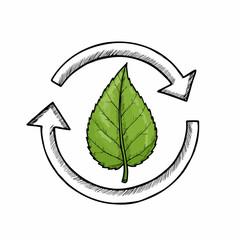 Green leaf symbol of recycling with arrows representing reuse and sustainability. This green leaf emblem stands for environmental awareness, renewal, and conservation of resources,