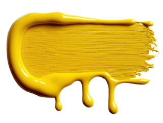 Yellow paint dripping with transparent background