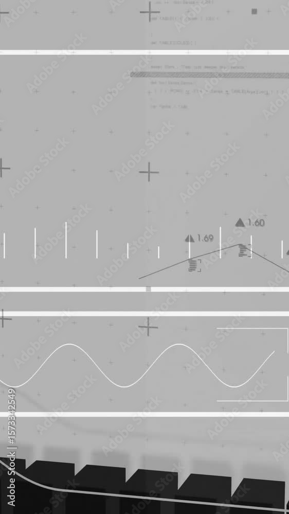 Poster financial data charts and graphs animation over bar graph and numerical data