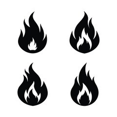 fire flames set silhouette