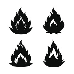 set of fire icons silhouette