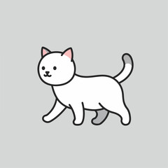 Obraz premium Adorable cat illustration with simplified shape and outlined contour on solid background, depicting cute cat for children's book. Walking cat with simple design, creating visually appealing aesthetic.