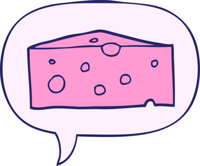 cartoon cheese with speech bubble in bright neon color