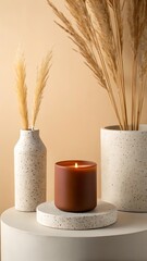  Minimalist Still Life with Scented Candle and Pampas Grass Decor