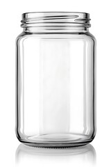 Empty Clear Glass Jar with Reflection Isolated on White