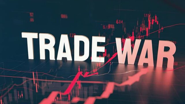 Trade war is a concept that is shown in the image. The image is a graph with a red and black background and the word trade war written in white letters. The graph is showing a downward trend