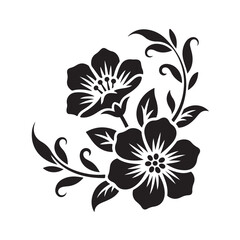 Elegant black and white floral design with blooming flowers and leaves
