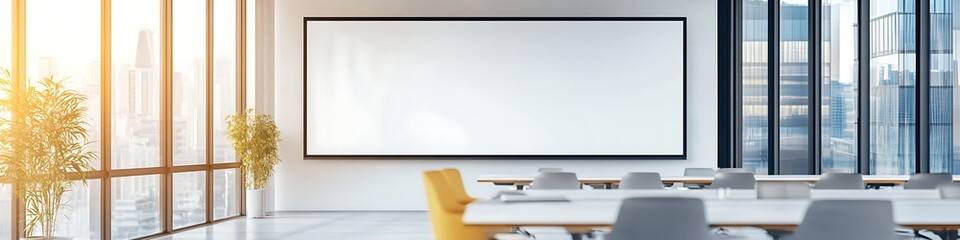  A modern office with a large presentation screen