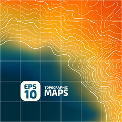 The stylized height of the topographic contour map in lines, contours. Iridescent play of color of water and land. Concept of a conditional geography scheme and the terrain path. Vector illustration.