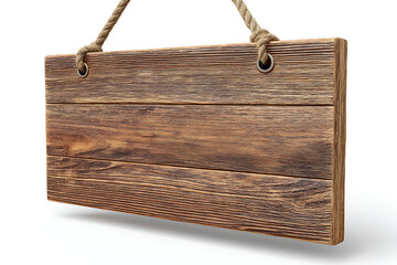 Rustic Brown Wooden Signboard Hanging from Hemp Rope with Metal Grommets Blank Textured Surface wood signboard