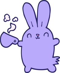 cute cartoon rabbit with coffee cup in bright neon color