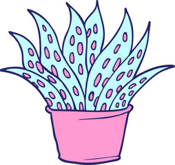cartoon doodle house plant in bright neon color