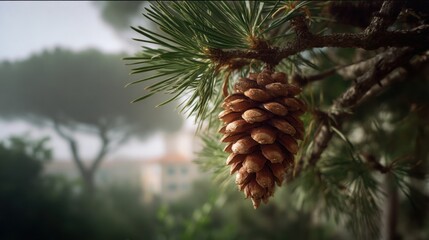 Closeup photography of pine cone on left side