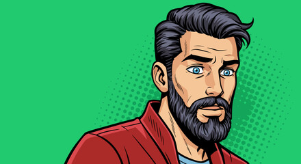 Retro Pop Art Style Portrait of a Man with a Beard