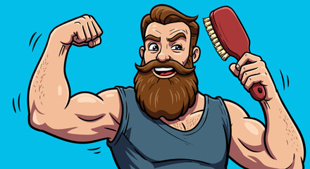 Strong Man with a Magnificent Beard Shows Off His Grooming Routine
