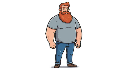 Cartoon Illustration of a Muscular Redhead Man with a Long Beard