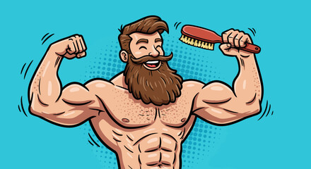Strong Man with a Magnificent Beard, Proudly Showing Off His Grooming Routine