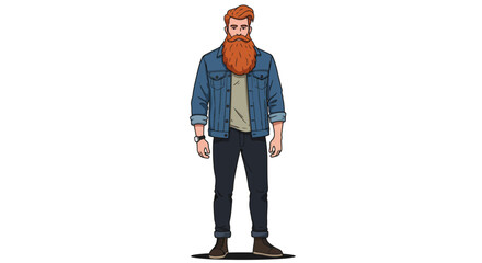 Redhead Man with Beard, Denim Jacket Illustration