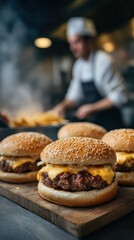 Perfectly grilled cheeseburgers on a platter