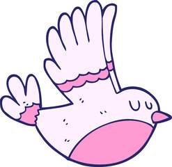freehand drawn cartoon flying bird in bright neon color