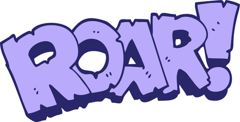 cartoon doodle roar sign in bright neon color