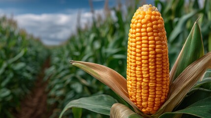 Fresh ripe corn on the cob with golden yellow kernels