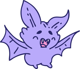 cartoon of a super cute halloween bat in bright neon color