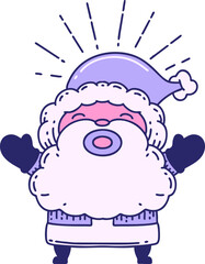 illustration of a traditional tattoo style santa claus christmas character in bright neon color