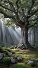 Majestic ancient tree with massive trunk and spreading canopy