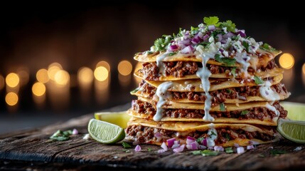 Stack of six corn tortillas on a wooden surface