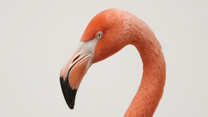 Close-up profile view of a vibrant pink flamingo's head and neck.