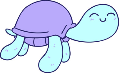 hand drawn quirky cartoon turtle in bright neon color