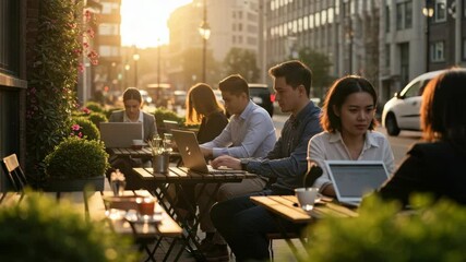 People working outdoors in urban setting - Powered by Adobe