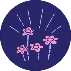 icon of a tattoo style flowers growing in bright neon color
