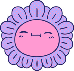 comic book style quirky cartoon flower  in bright neon color