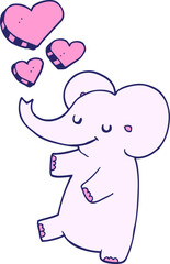 cartoon elephant with love hearts in bright neon color