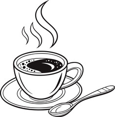 Coffee Break: A steaming cup of coffee rests on a saucer next to a spoon, ready for a comforting moment.