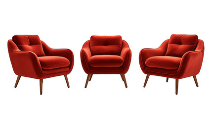 Modern red Velvet Armchair with Tufted Back and Slim Wooden Legs for Stylish Interiors