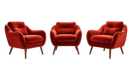 Modern red Velvet Armchair with Tufted Back and Slim Wooden Legs for Stylish Interiors