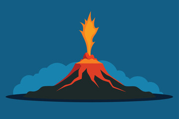 Volcanic Island with Steam and Glowing Lava Cracks