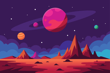 Space Landscape with Alien Terrain and Glowing Sky