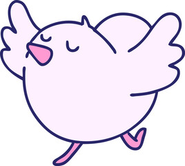 cartoon of a happy bird dancing in bright neon color