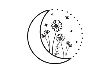  Moon and Wildflowers – Mystical Celestial Botanical Design