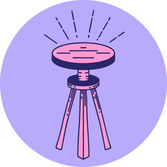 icon of a tattoo style wooden stool in bright neon color