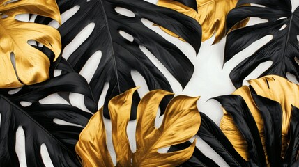 Elegant Black and Gold Monstera Leaves Background
