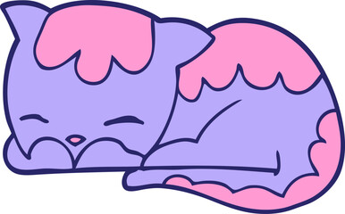 cartoon cat sleeping in bright neon color